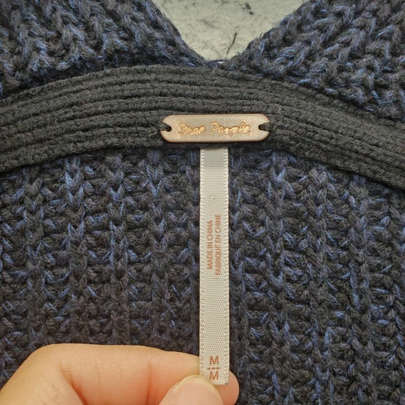 Free People Cardigan Sweater Womens M Navy Chunky Knit Long Sleeve Open Front - Picture 6 of 10